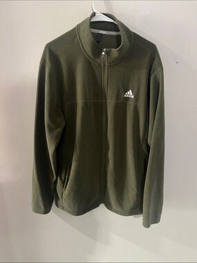 adidas Olive Zip-Up Fleece Jacket with White Logo